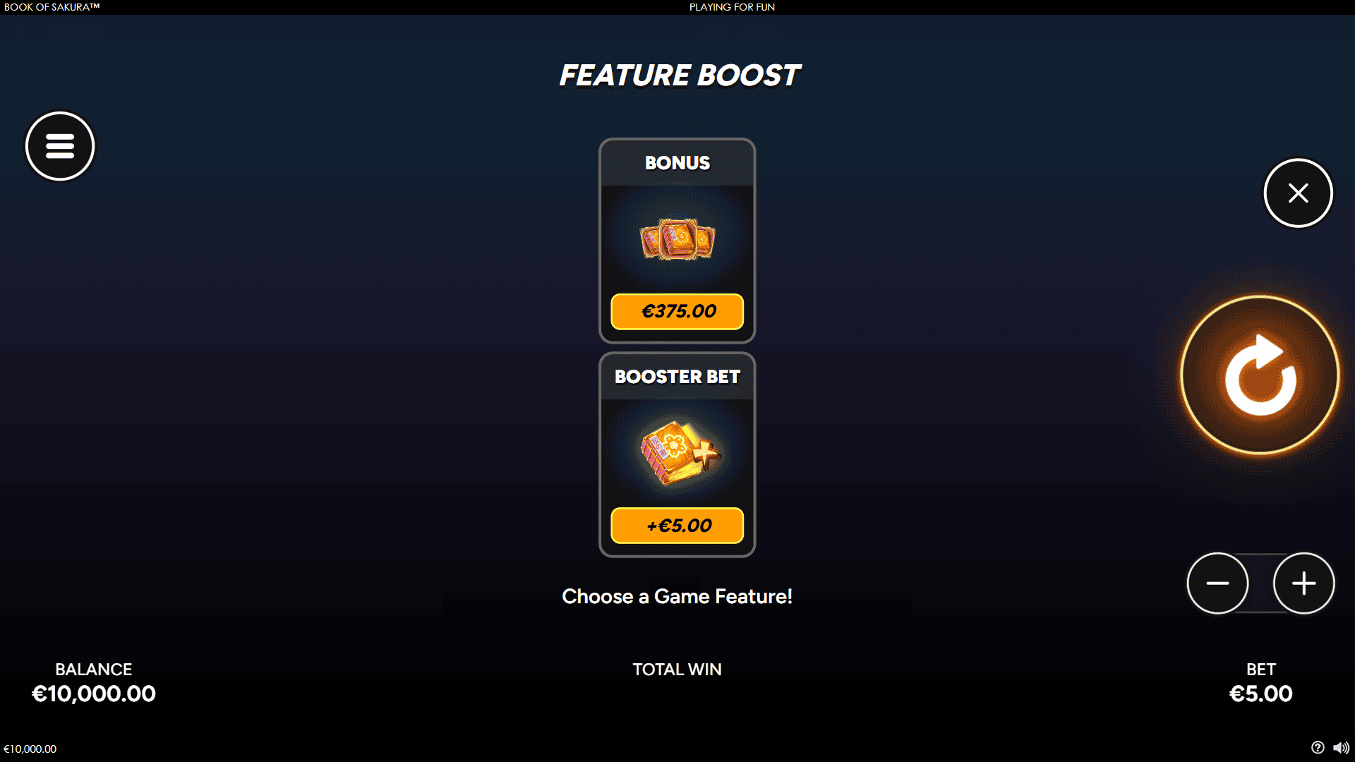 Book of Sakura bonus buy menu