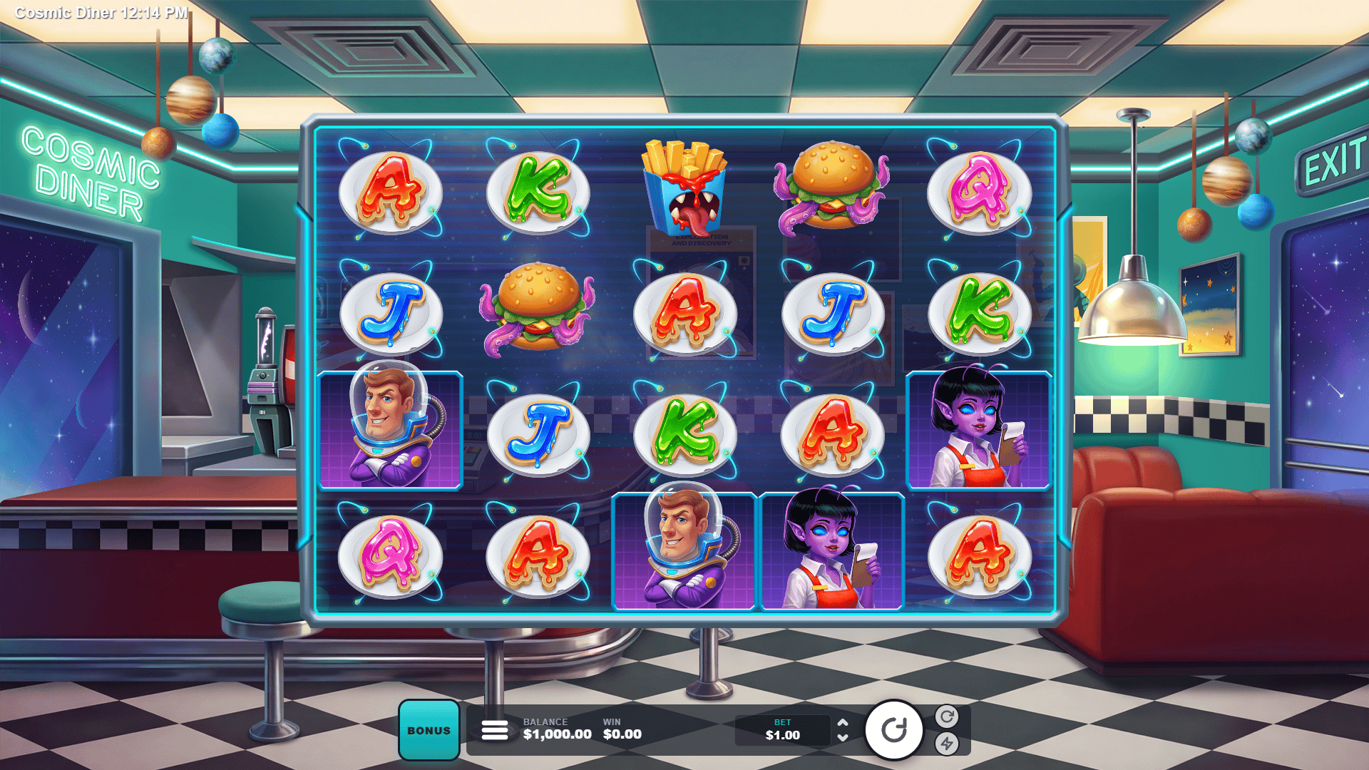 Cosmic Diner slot gameplay reels