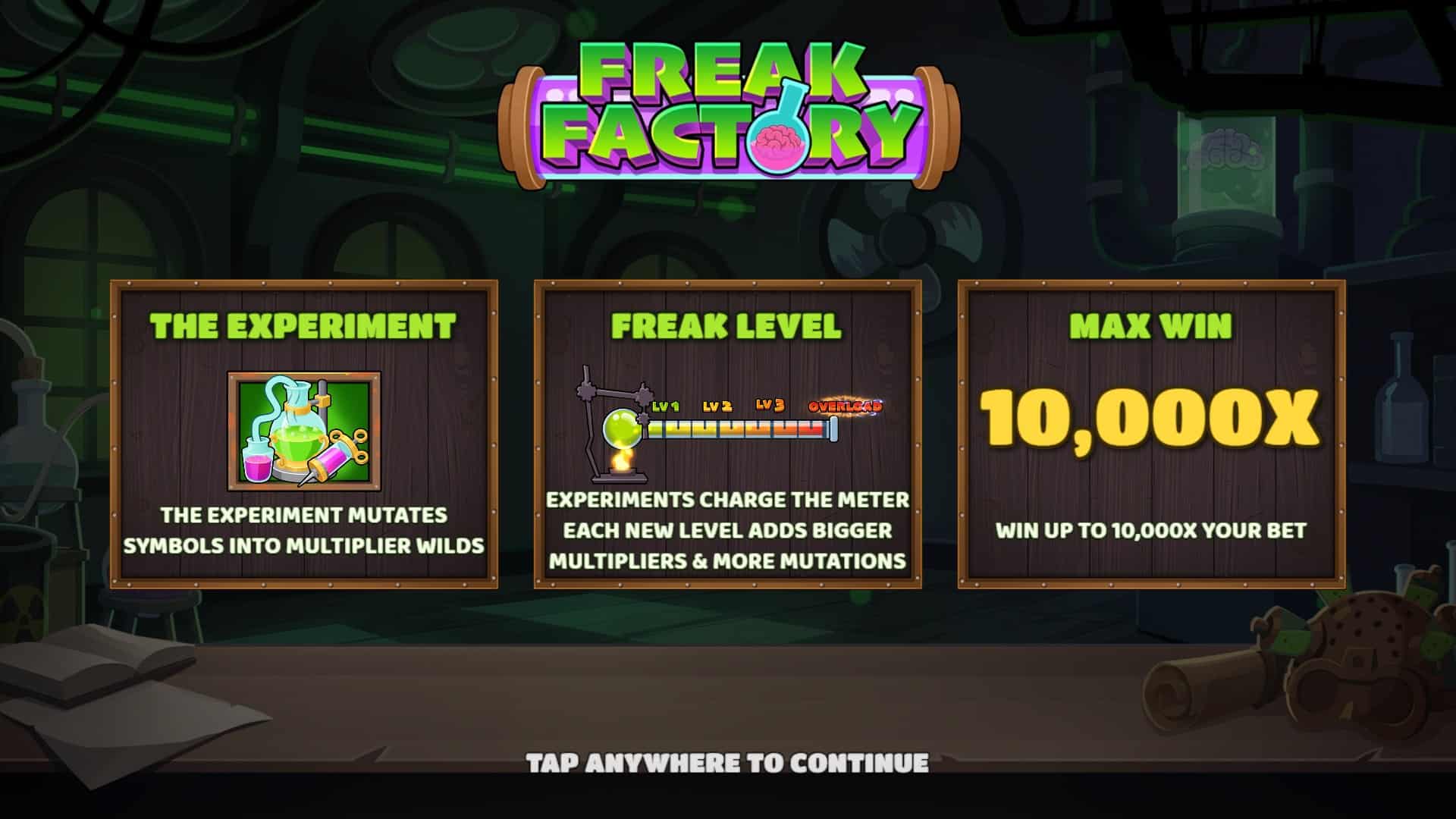 Freak Factory slot intro screen
