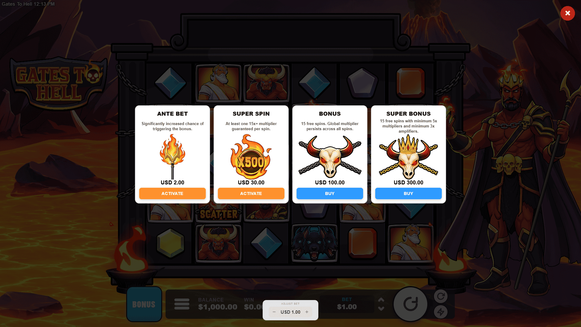 Gates To Hell bonus buy menu