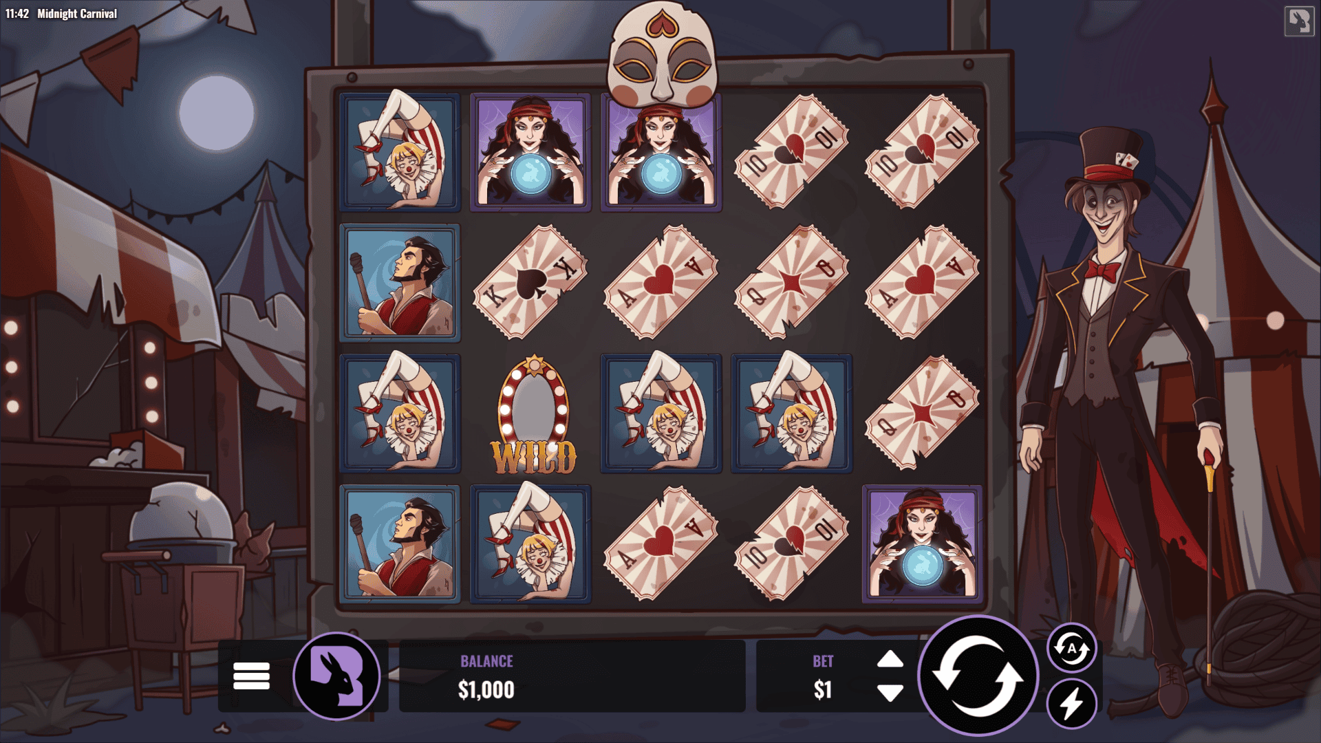 Midnight Carnival slot gameplay reels