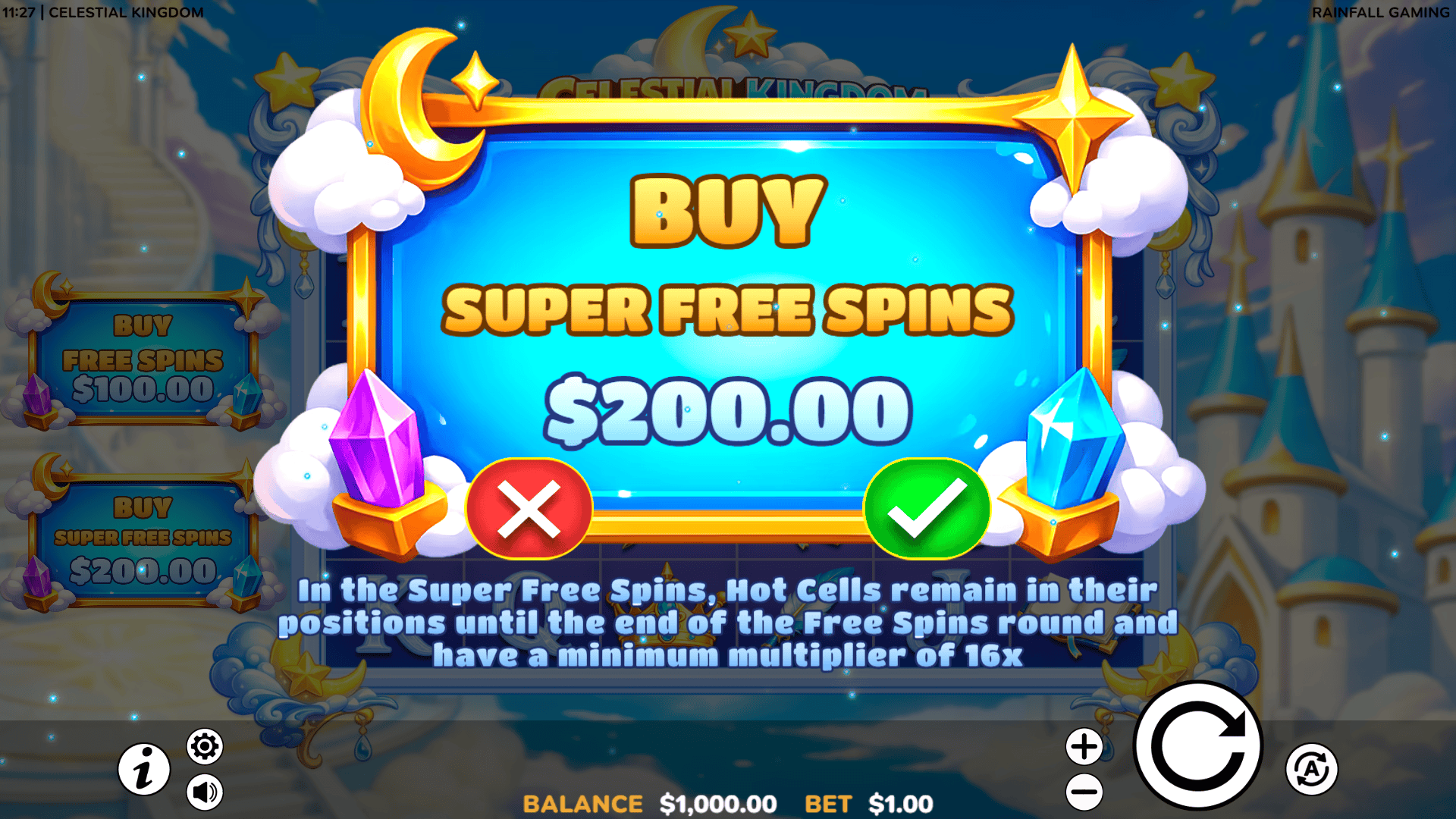 Celestial Kingdom bonus buy menu