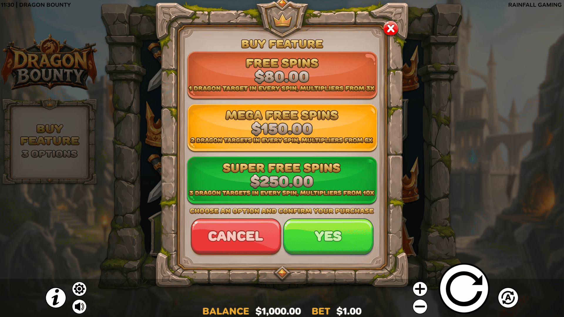 Dragon Bounty bonus buy menu