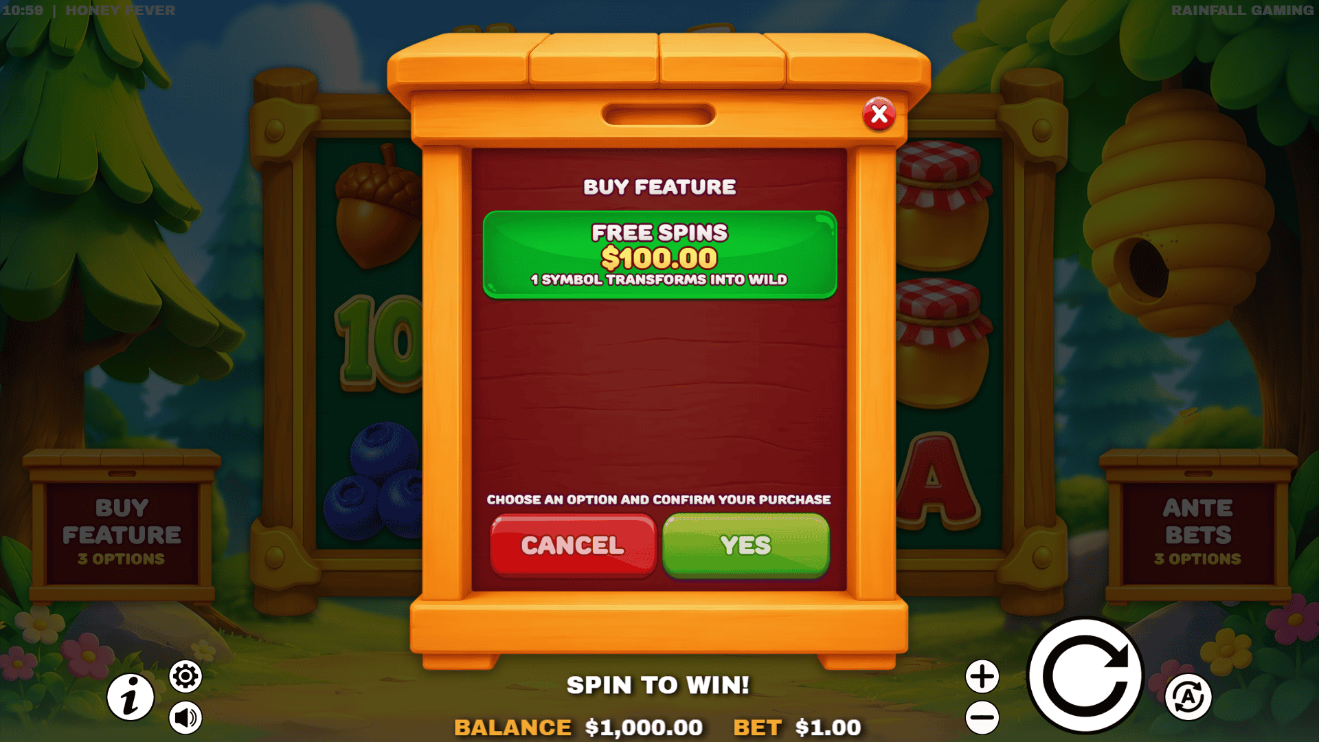 Honey Fever bonus buy menu