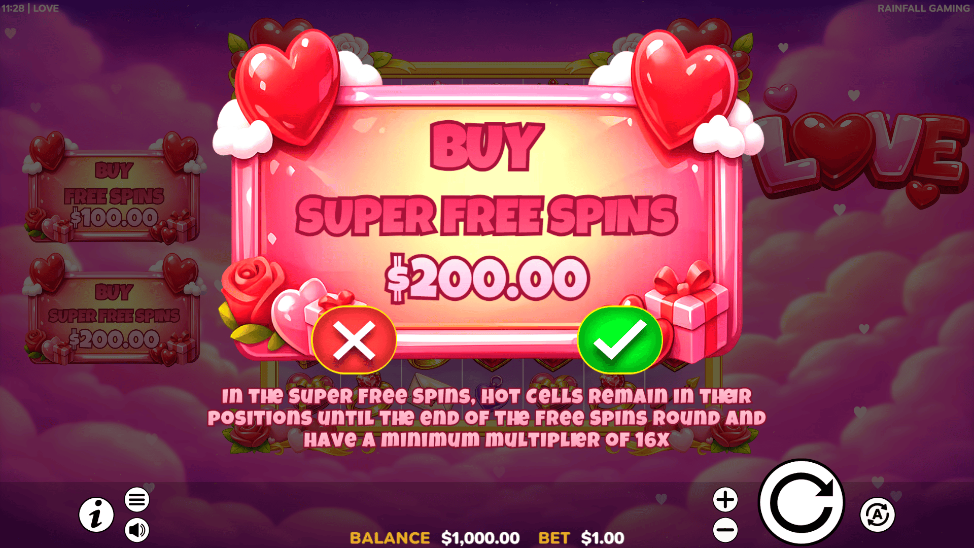 Love bonus buy menu