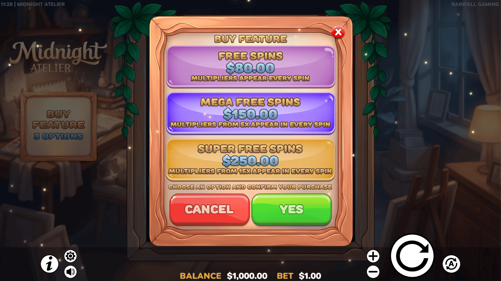 Midnight Atelier bonus buy menu