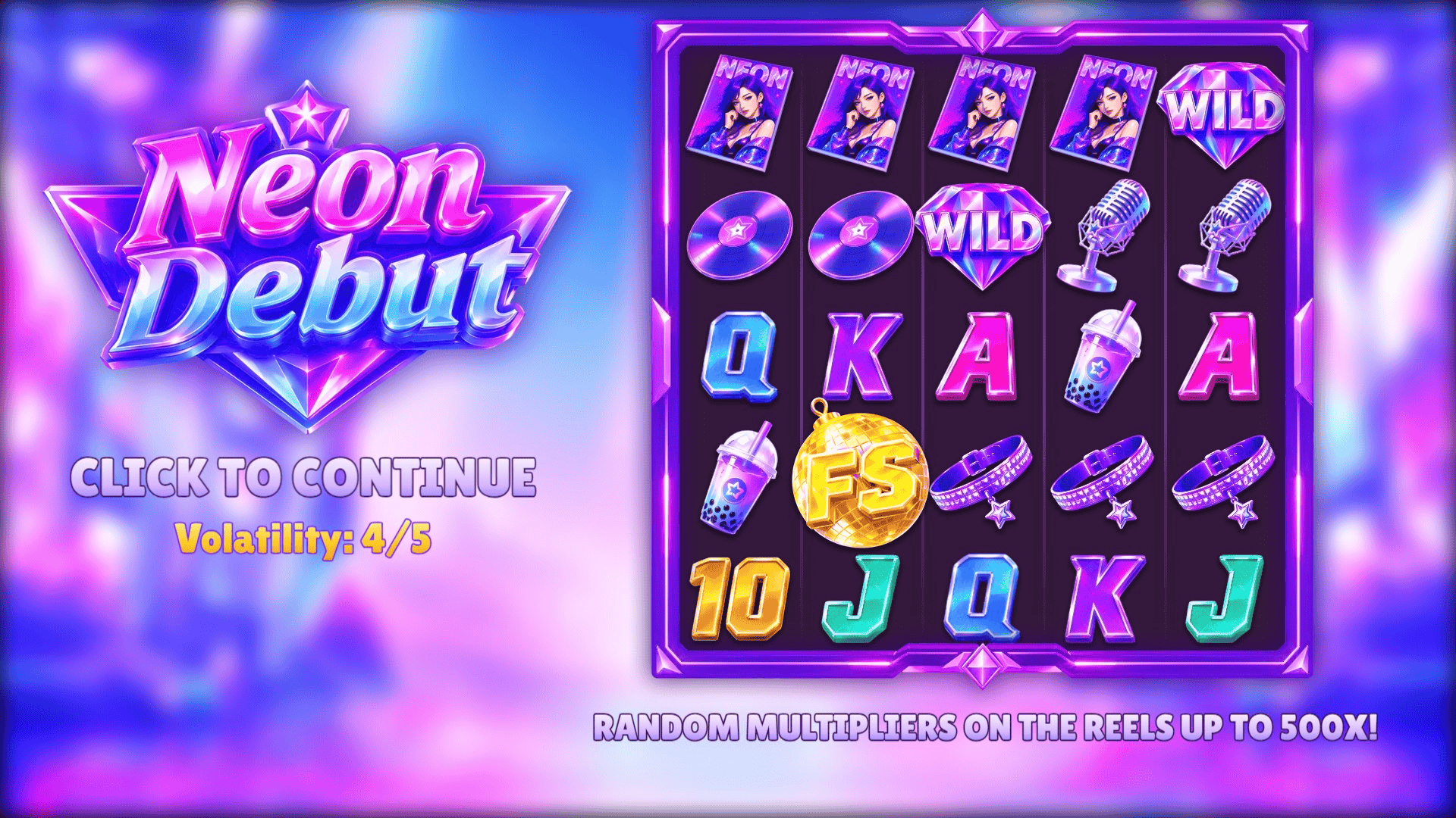 Neon Debut slot intro screen