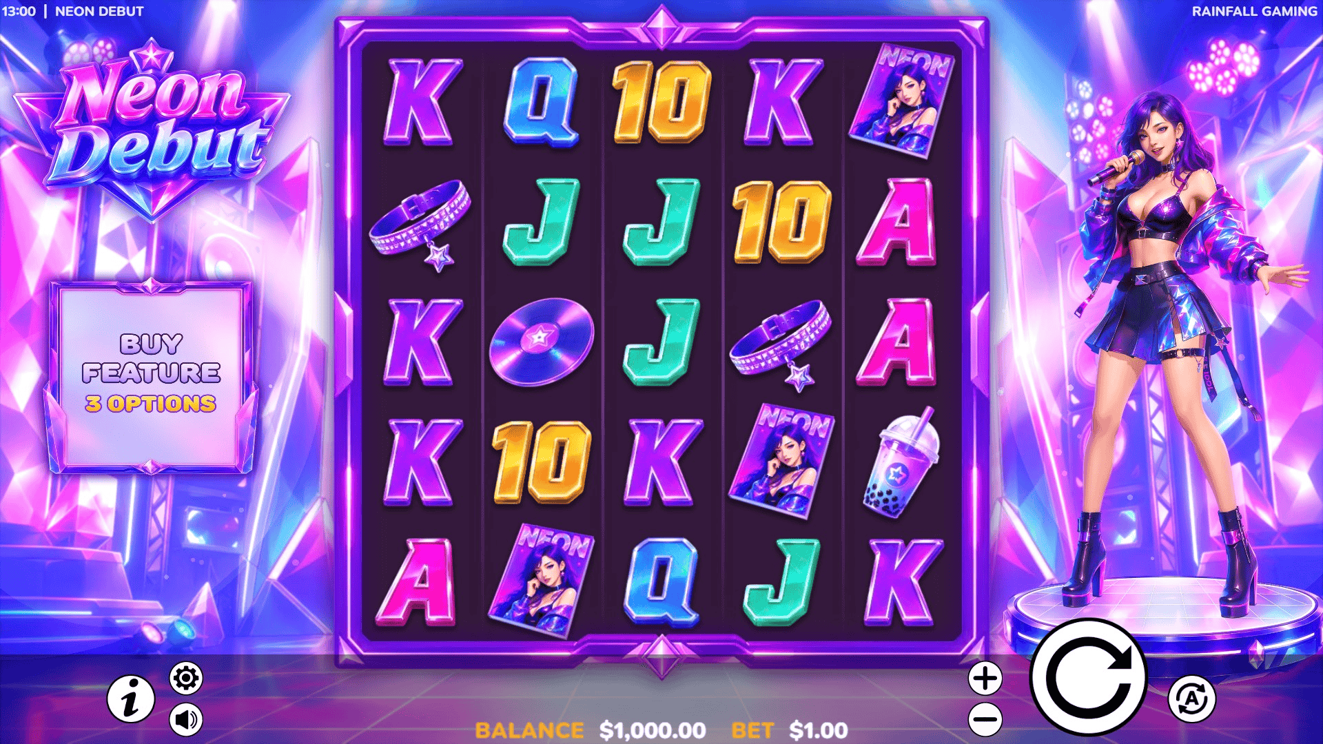 Neon Debut slot gameplay reels
