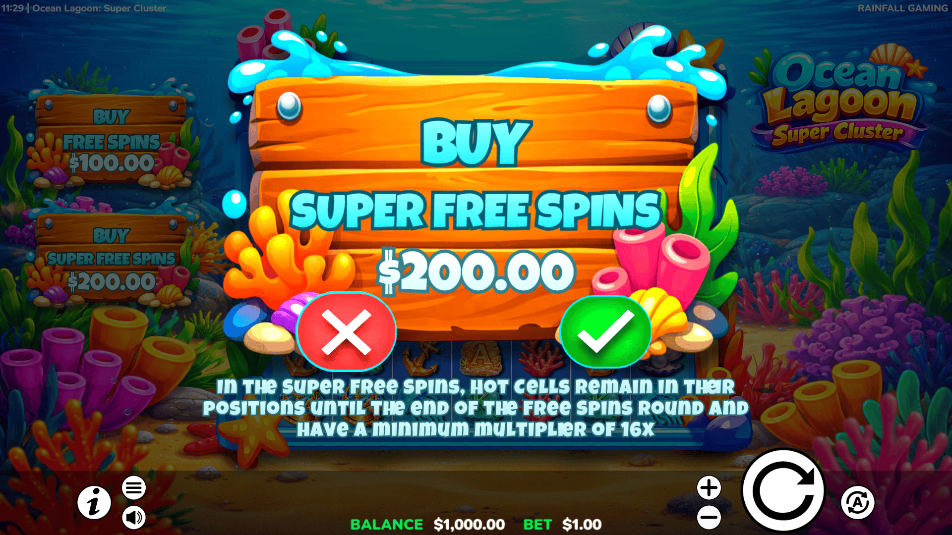 Ocean Lagoon: Super Cluster bonus buy menu