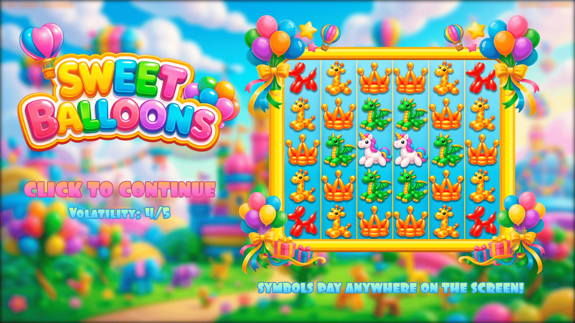 Sweet Balloons slot intro screen