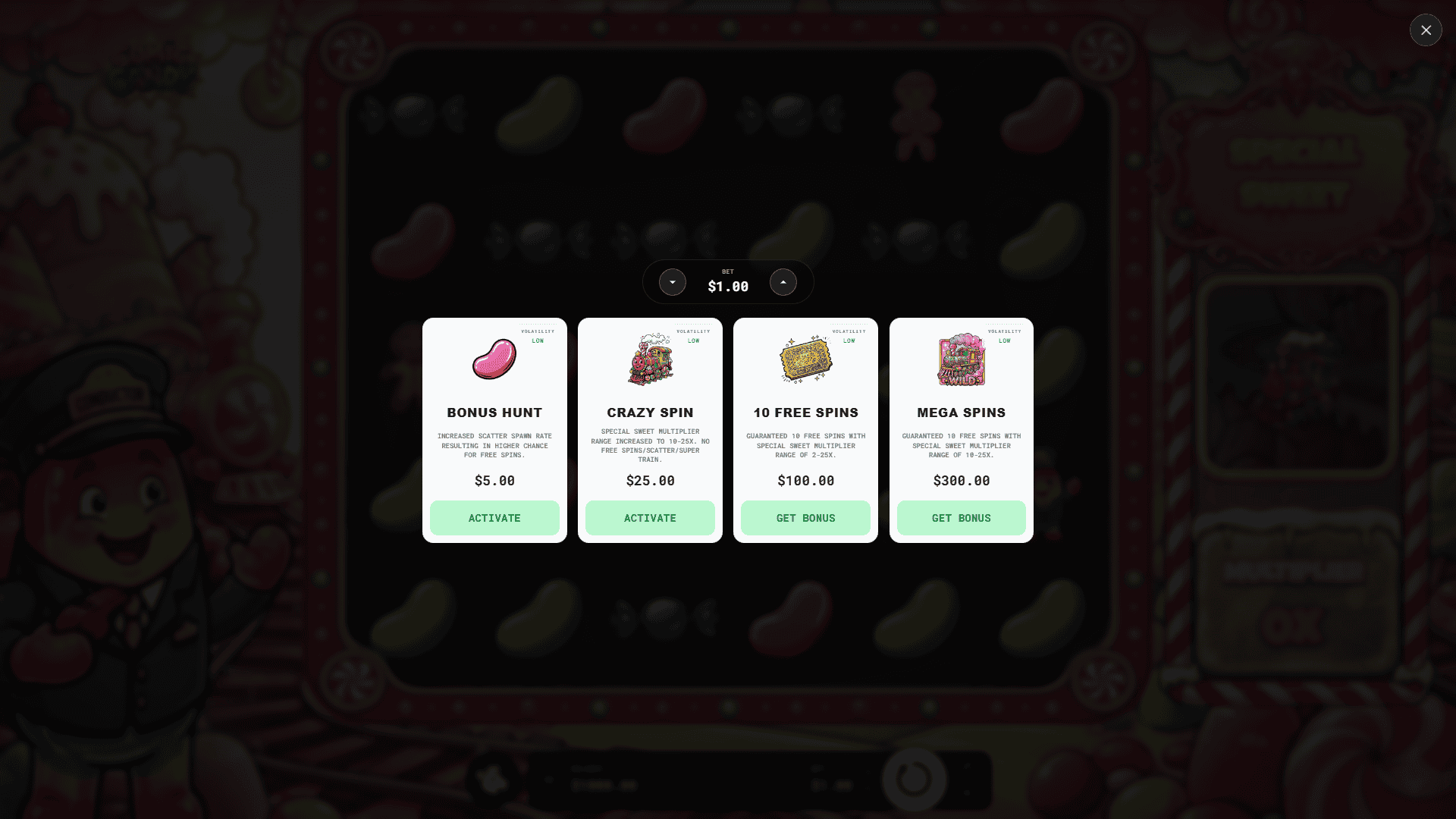 Comic Candy bonus buy menu