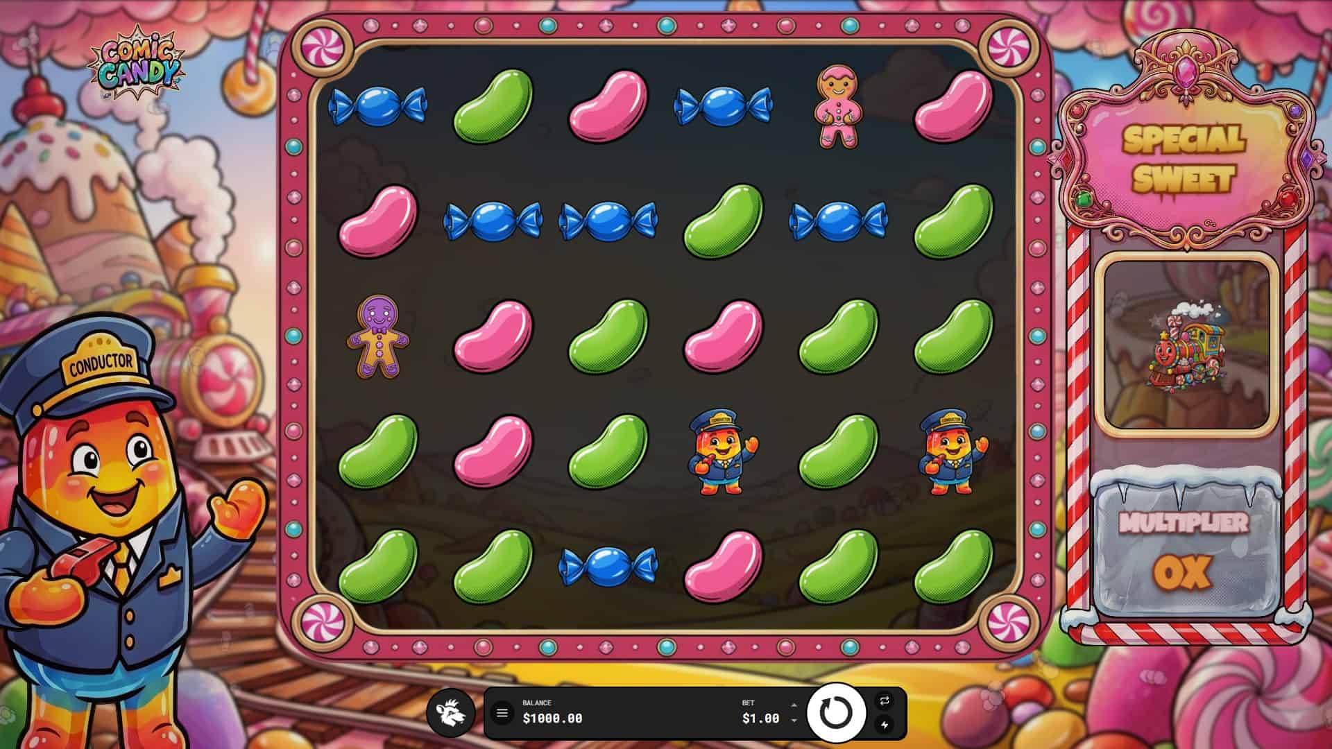 Comic Candy slot gameplay reels