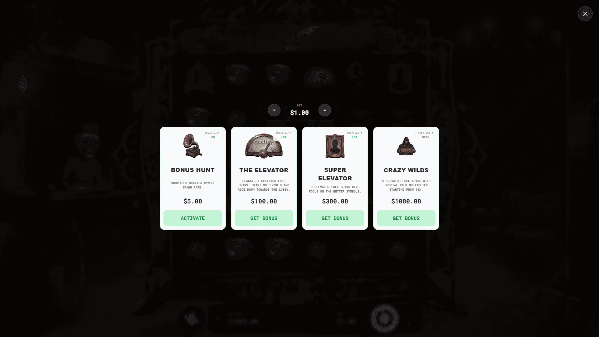 The Elevator bonus buy menu