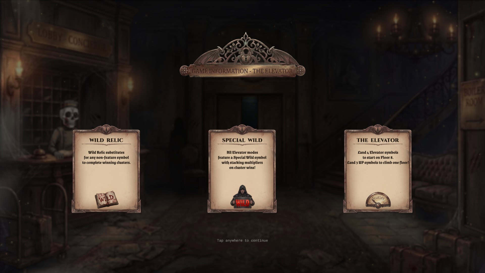 The Elevator slot intro screen