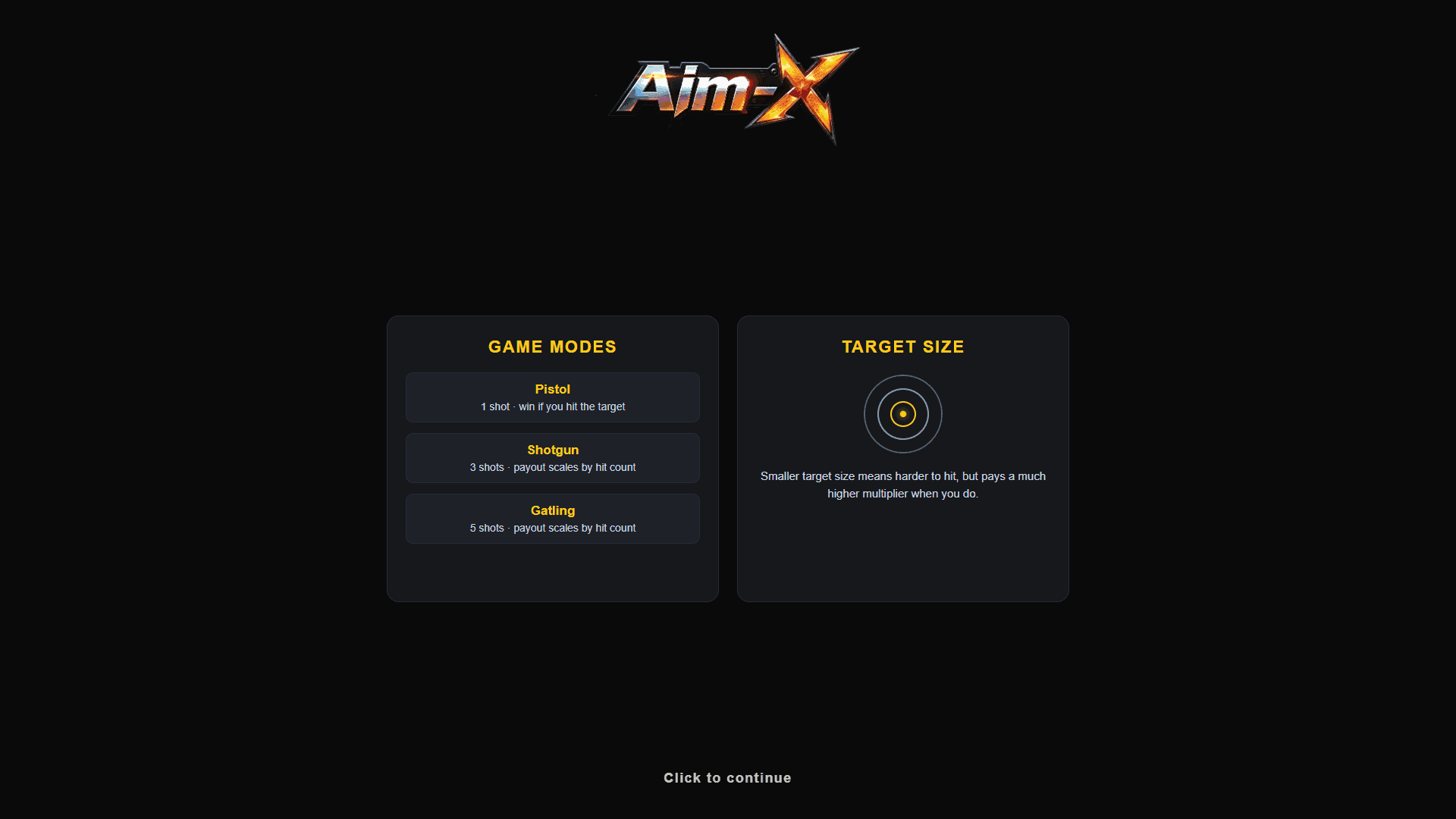 Aim-X slot intro screen