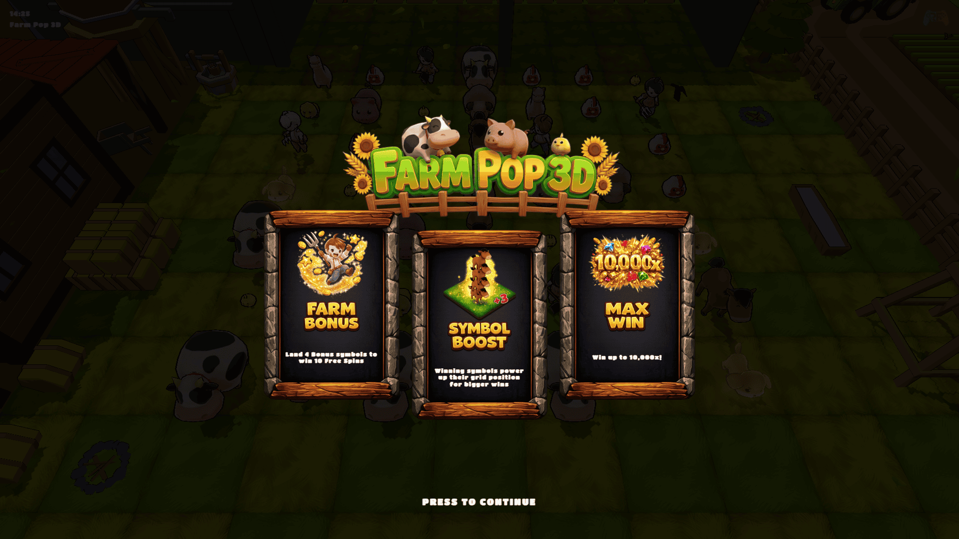 Farm Pop 3D slot intro screen