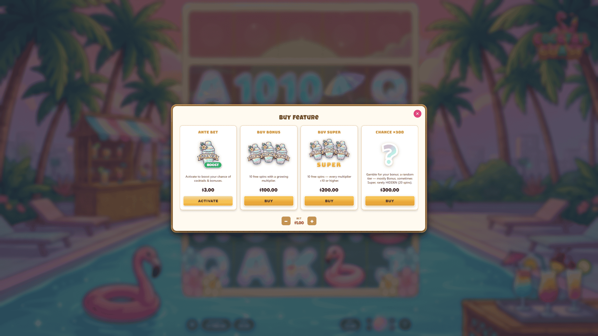 Cocktail Coast bonus buy menu