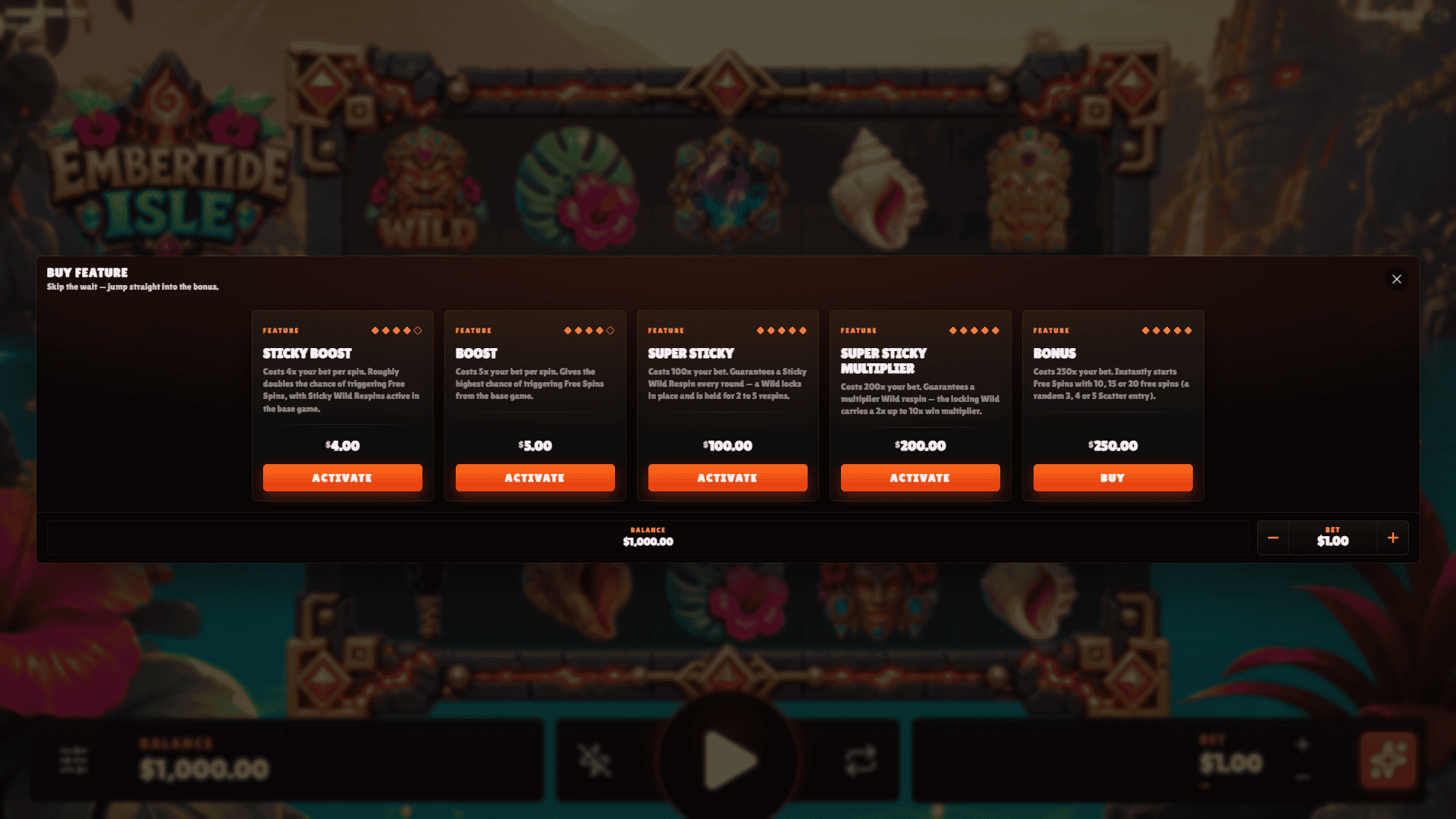 Embertide Isle bonus buy menu