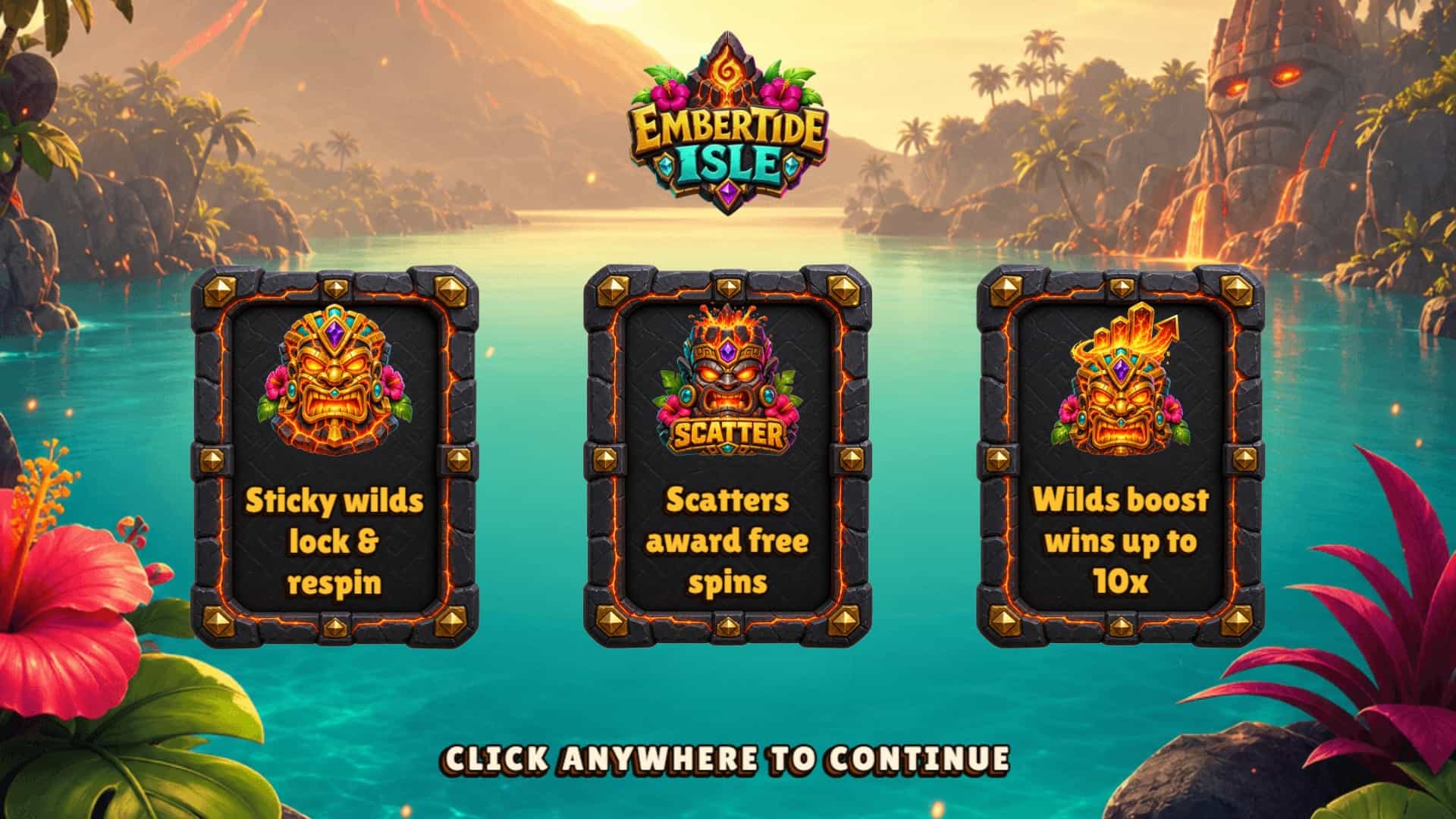 Embertide Isle slot intro screen