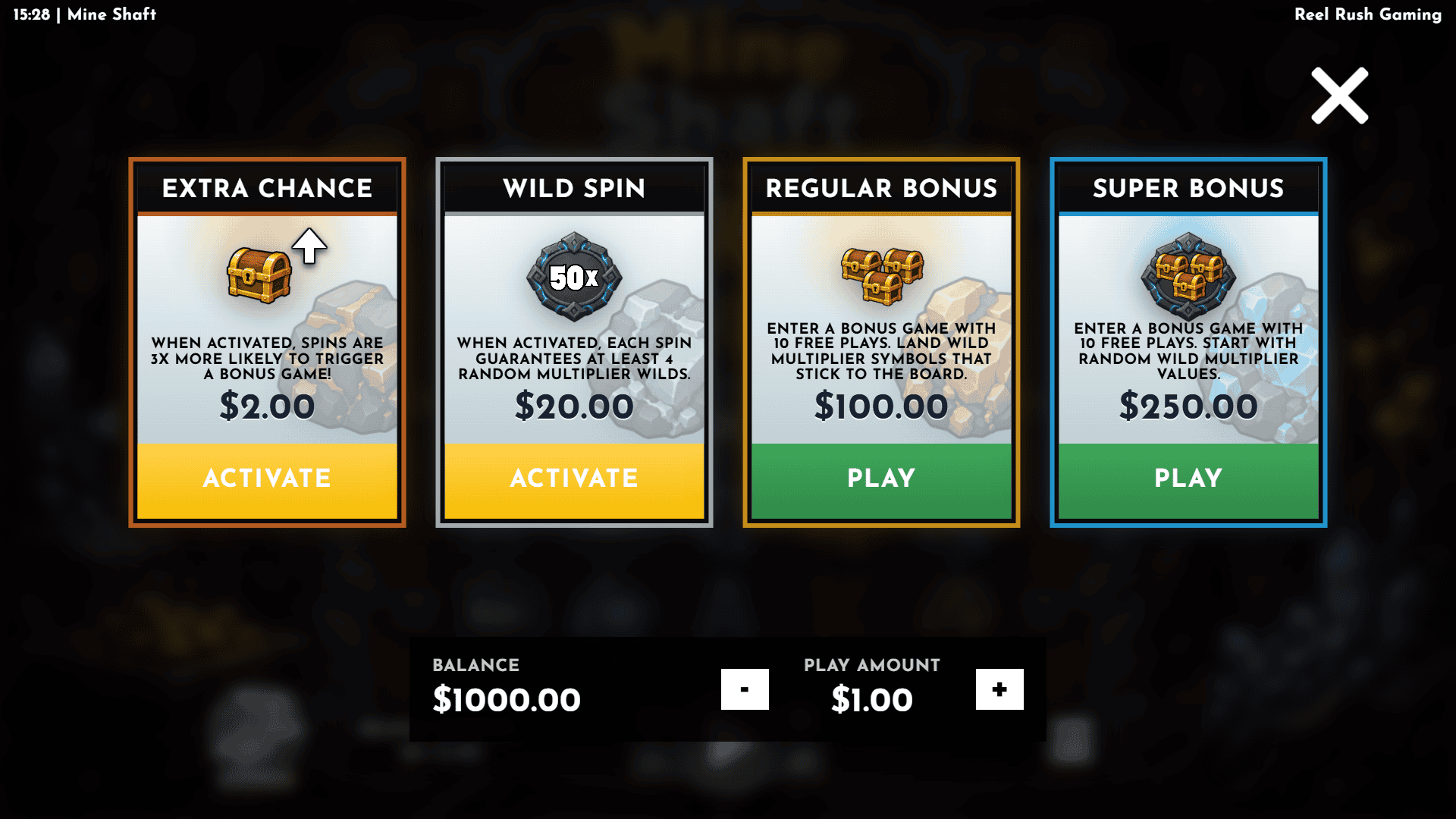 Mine Shaft bonus buy menu