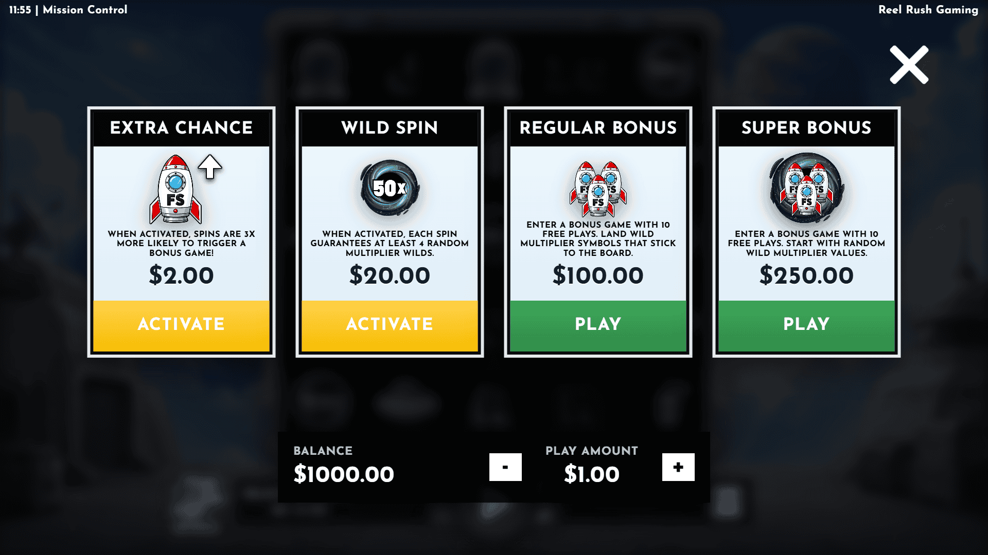 Mission Control bonus buy menu