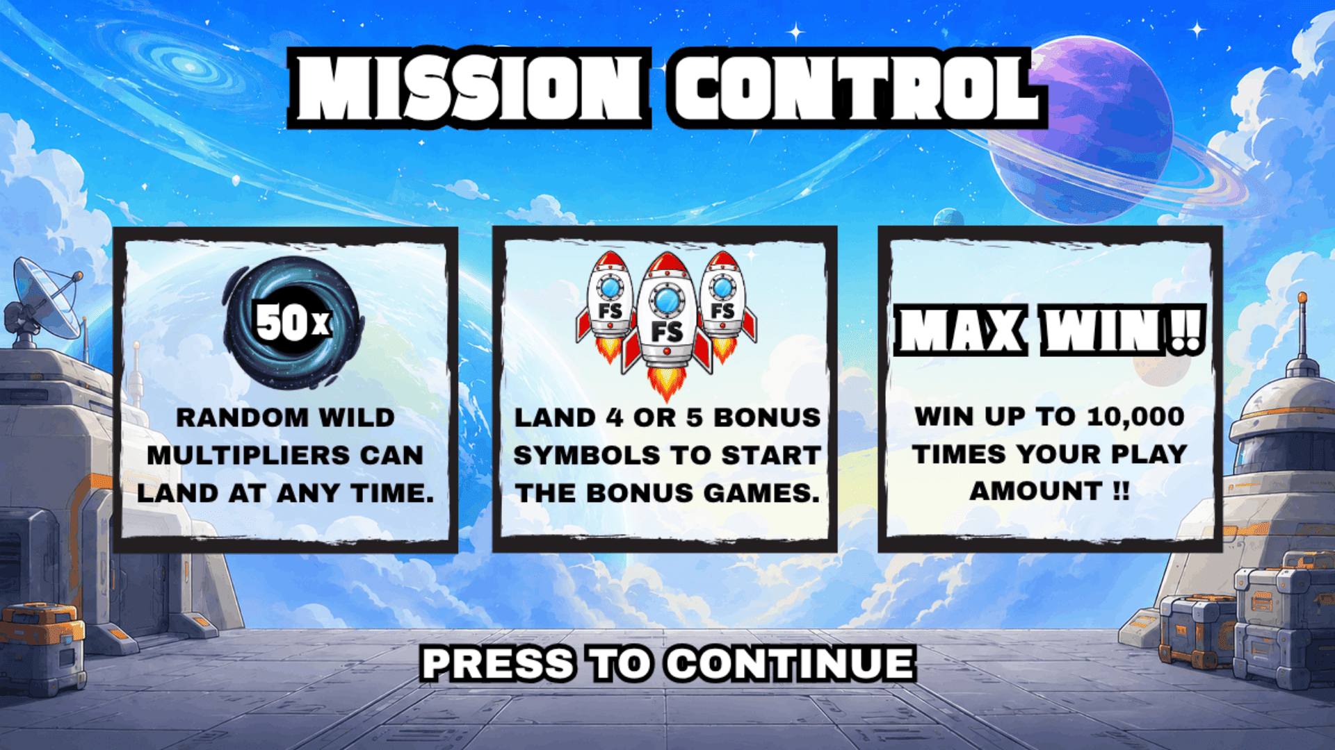 Mission Control slot intro screen