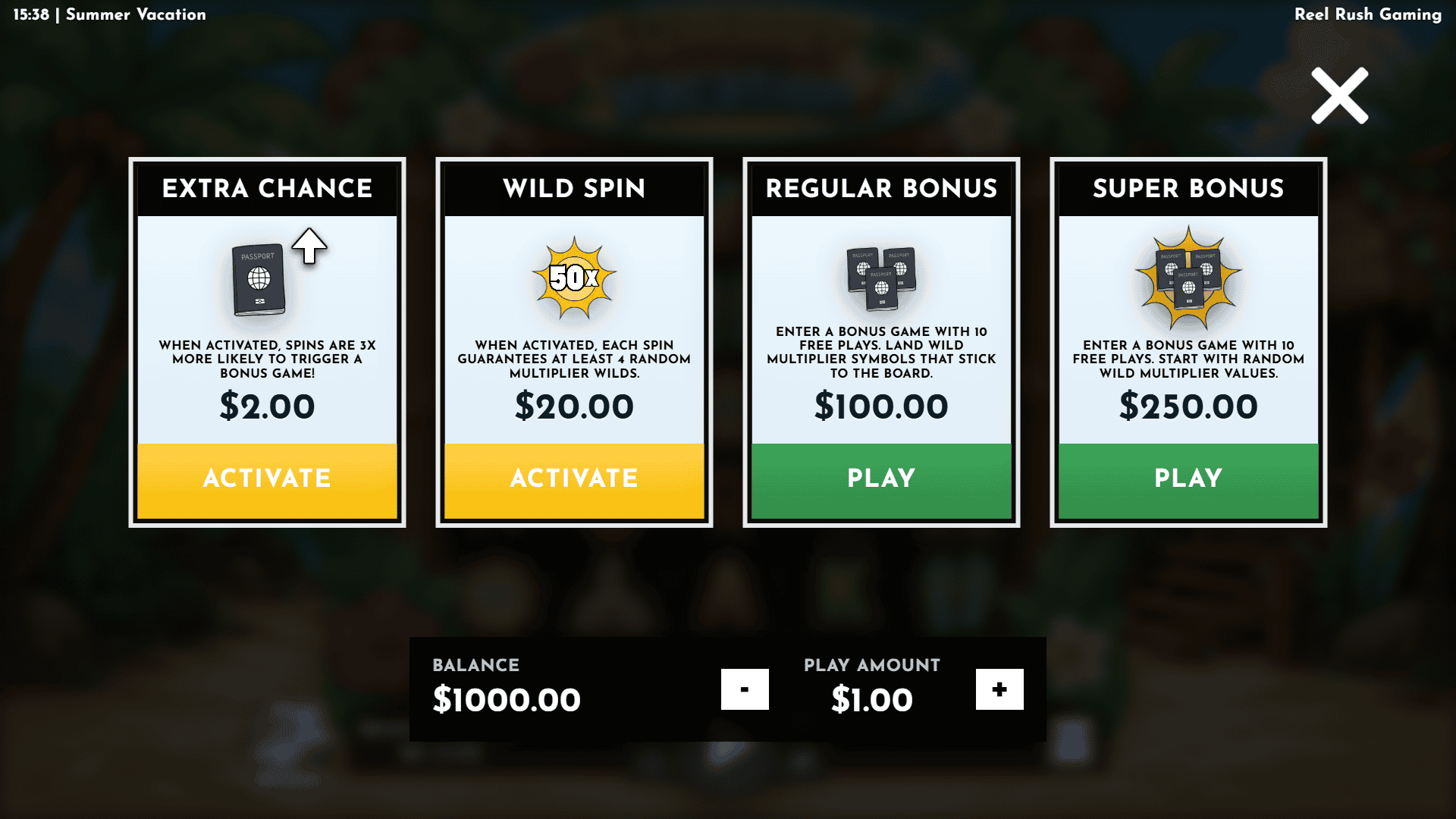 Summer Vacation bonus buy menu