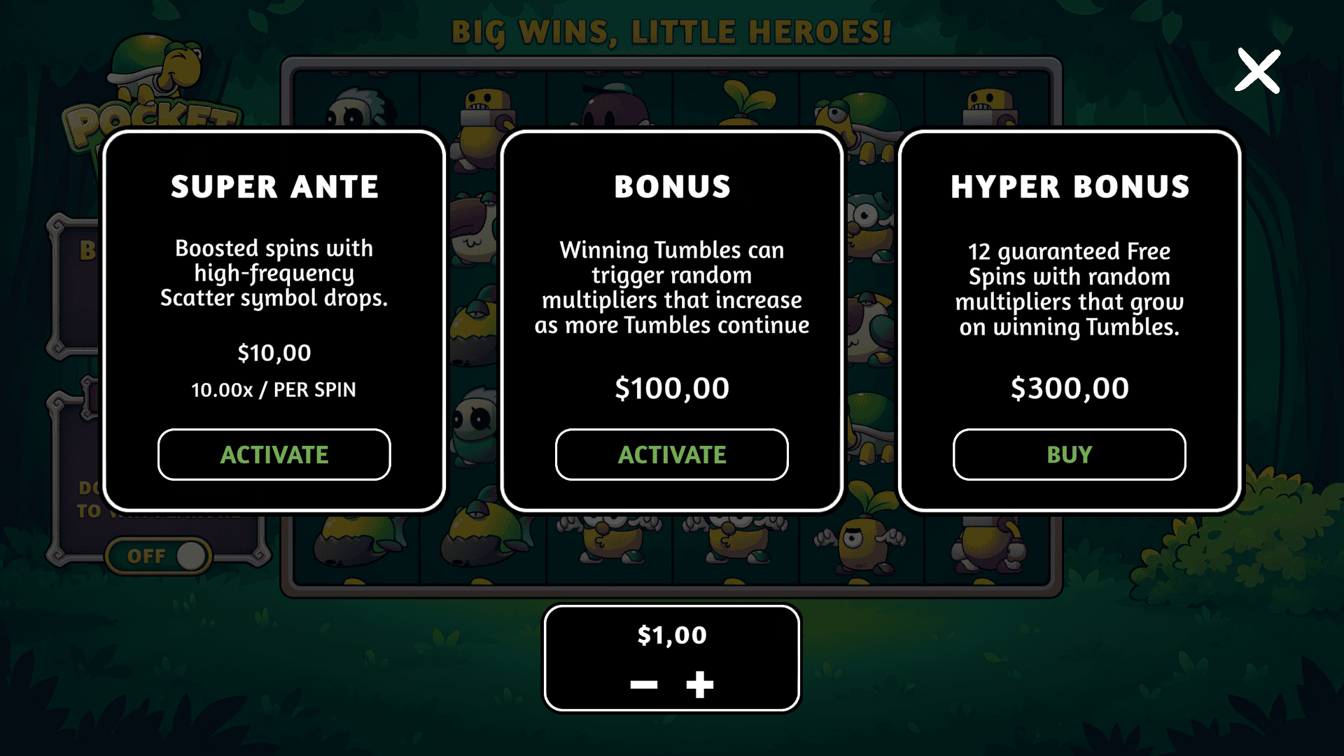 Pocket Pals bonus buy menu