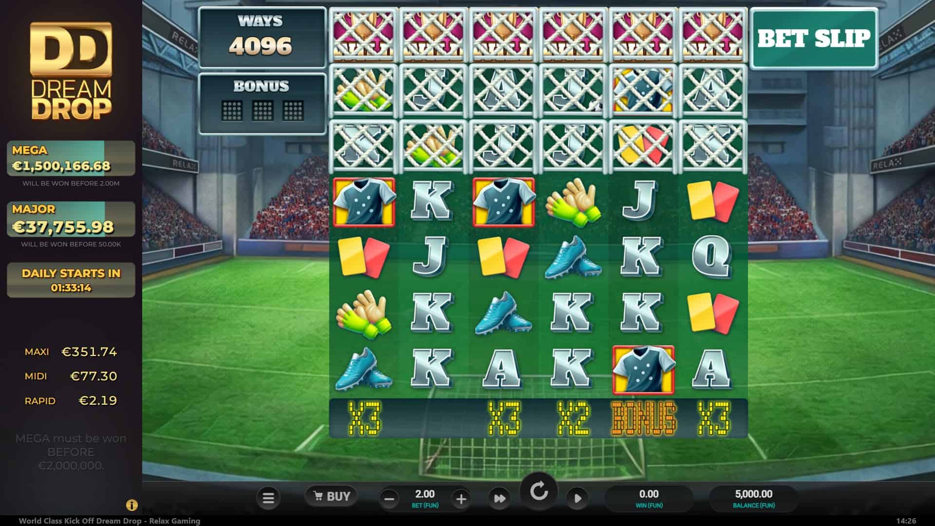World Class Kick Off Dream Drop slot gameplay reels