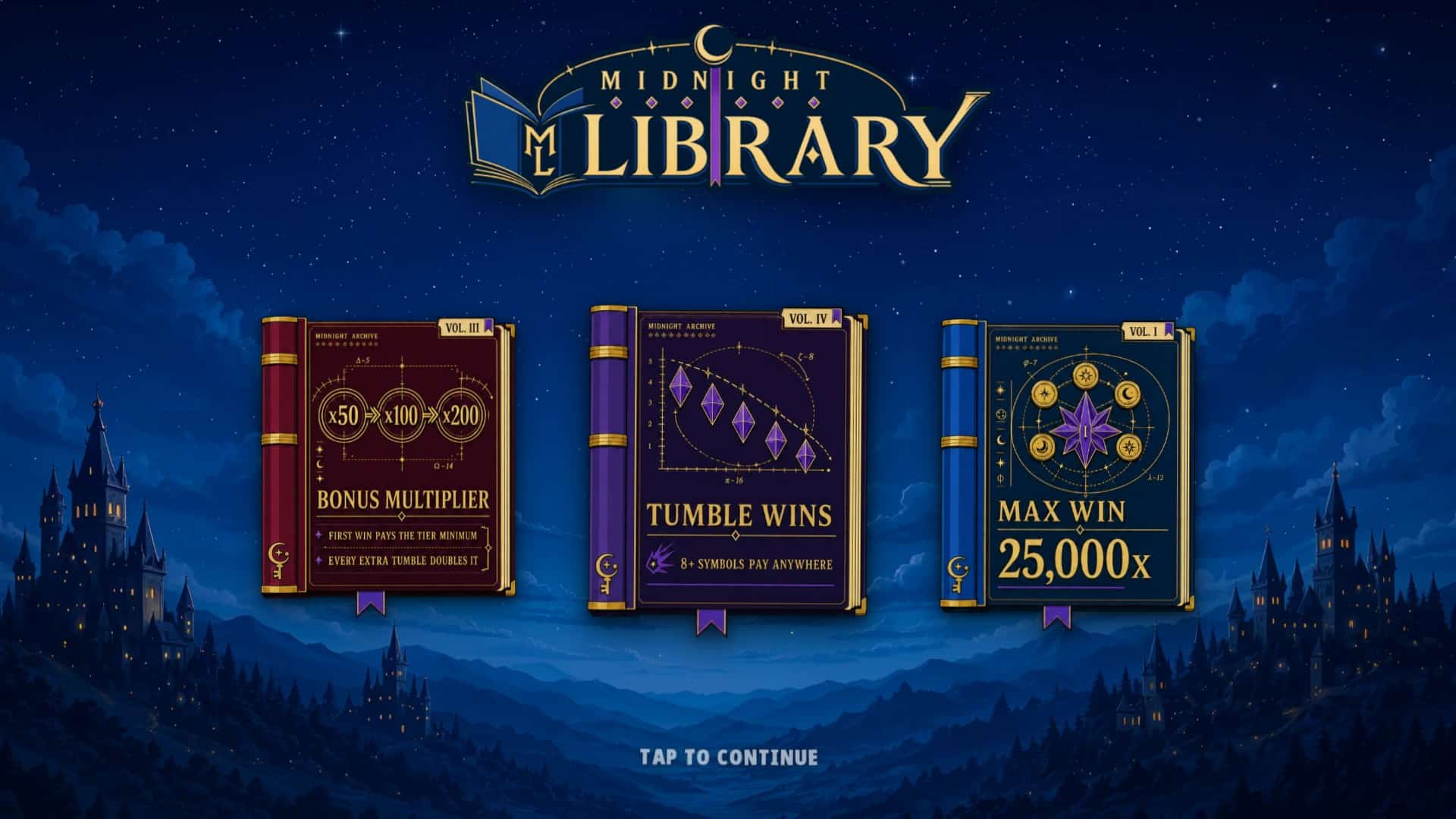 Midnight Library slot intro screen