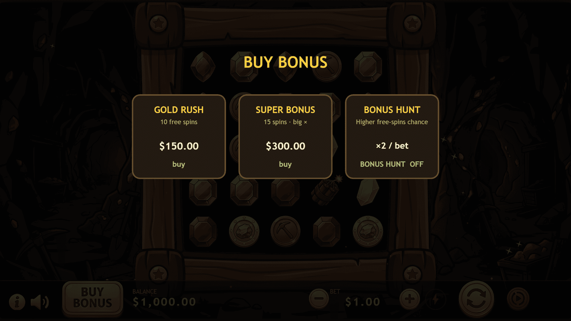 Miner Cat bonus buy menu
