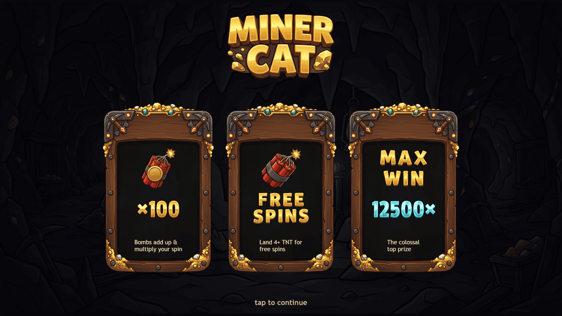 Miner Cat slot intro screen