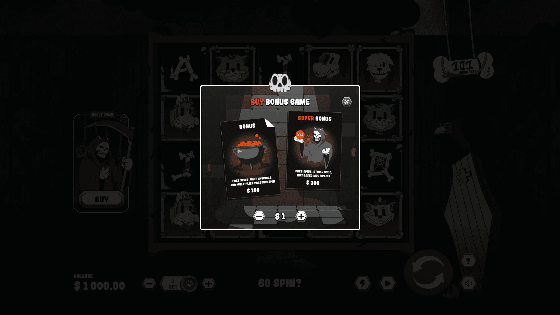 101 Dead Pets bonus buy menu