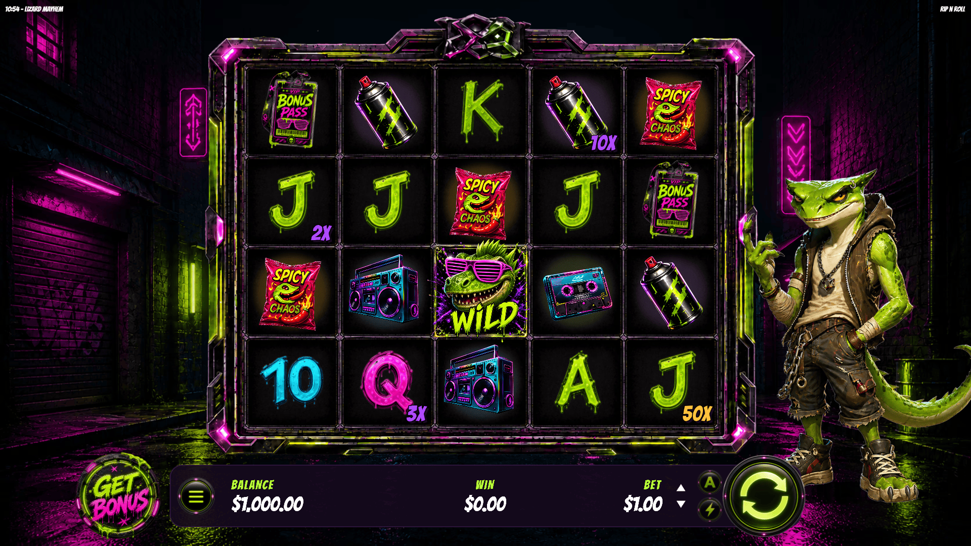 Lizard Mayhem slot gameplay reels