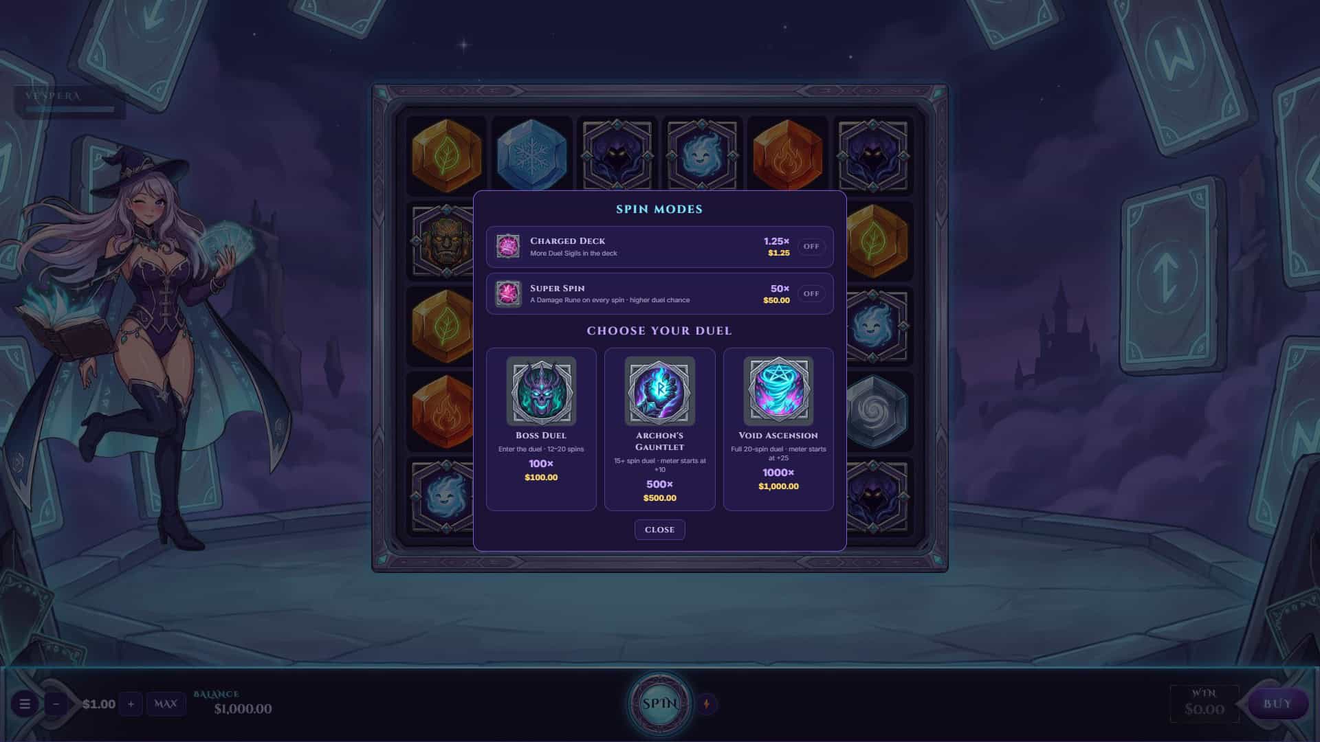 Duskweaver Duel bonus buy menu