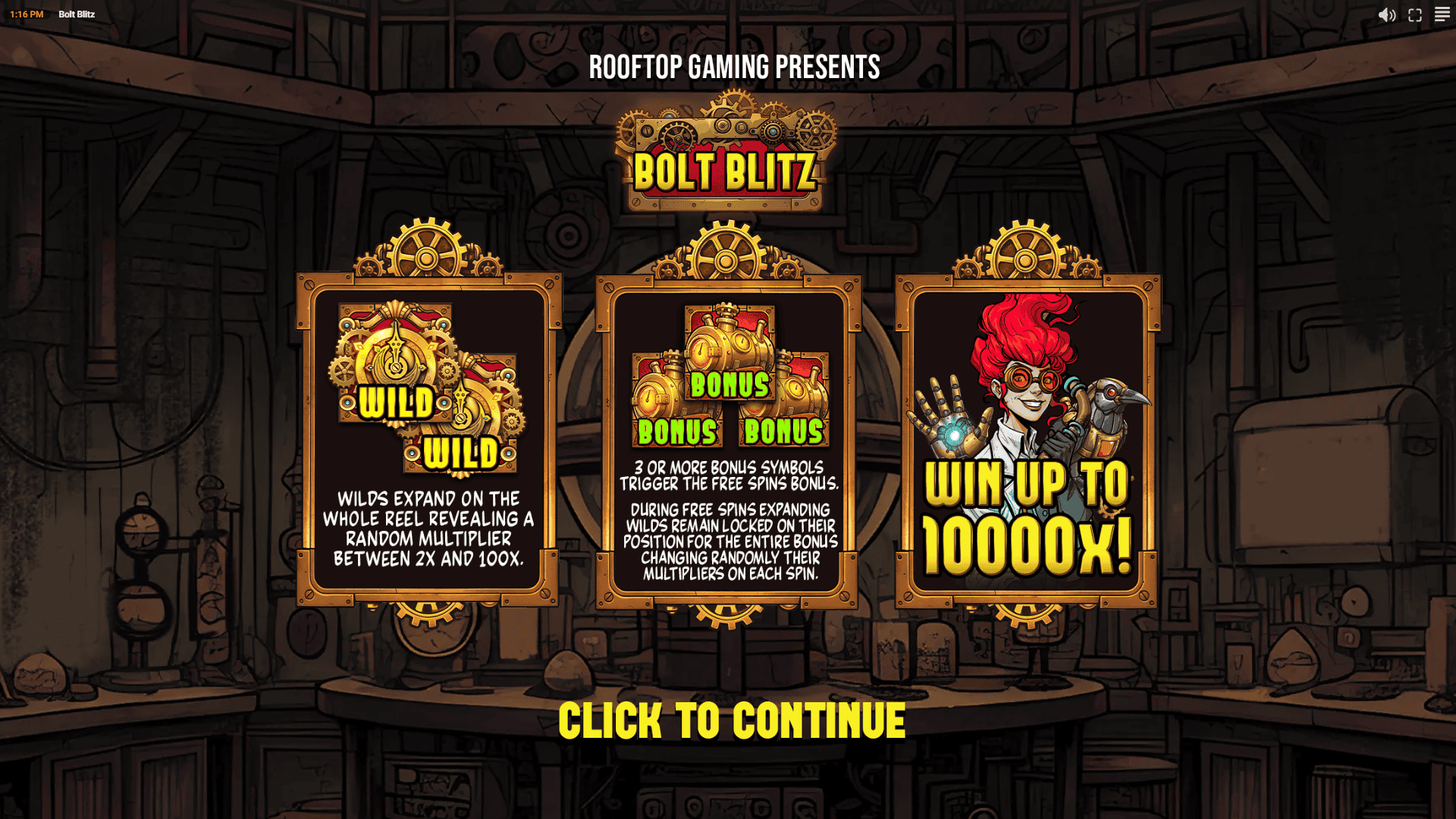 Bolt Blitz slot intro screen