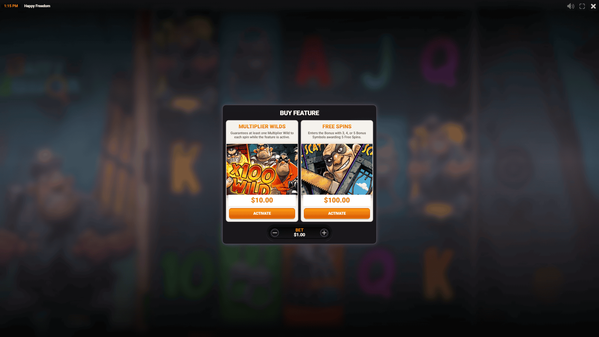 Happy Freedom bonus buy menu
