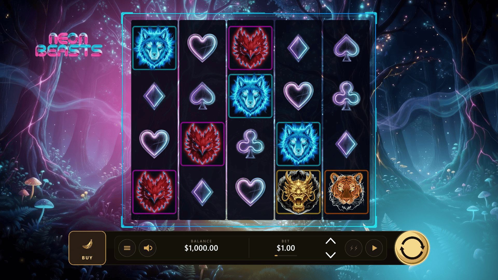 Neon Beasts slot gameplay reels