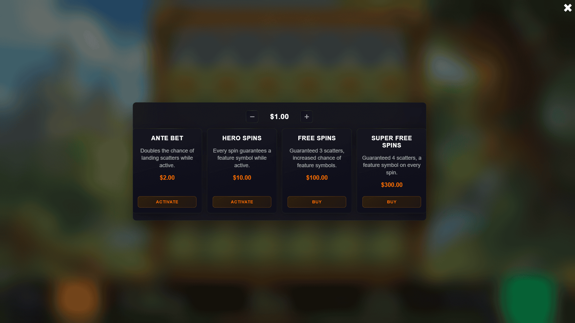 Reel Legends bonus buy menu