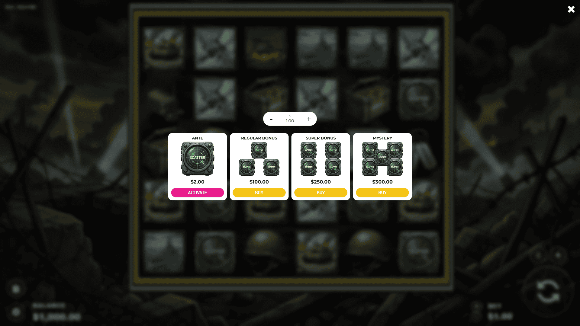 Wild Fire bonus buy menu
