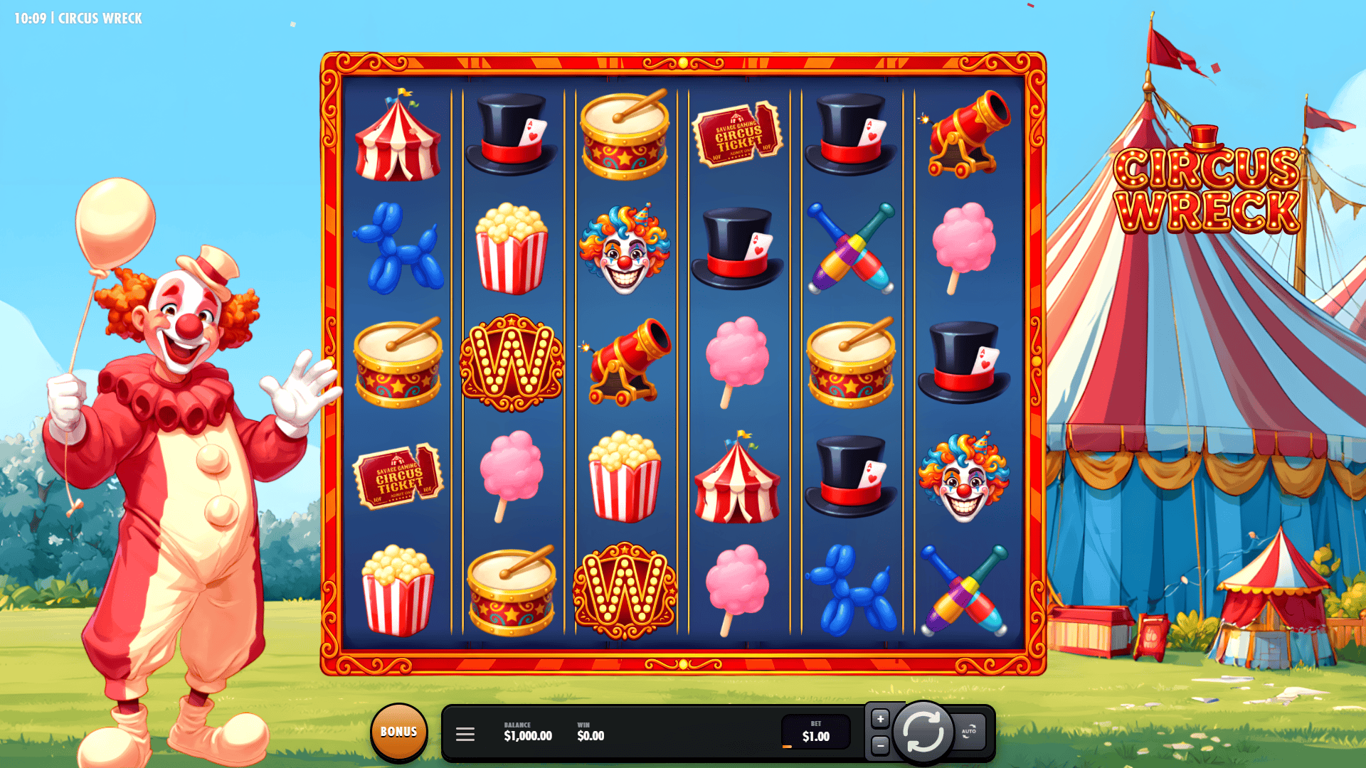 Circus Wreck slot gameplay reels
