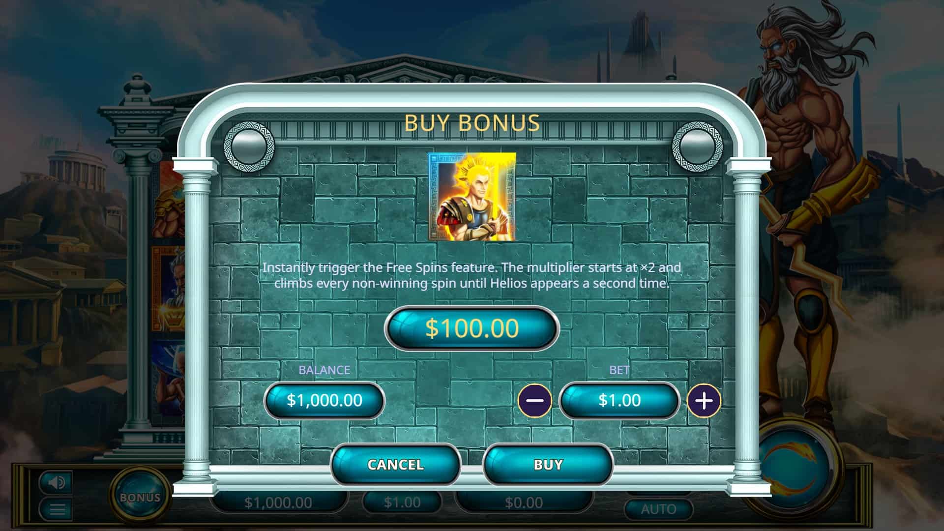 Divine Hidden Riches bonus buy menu