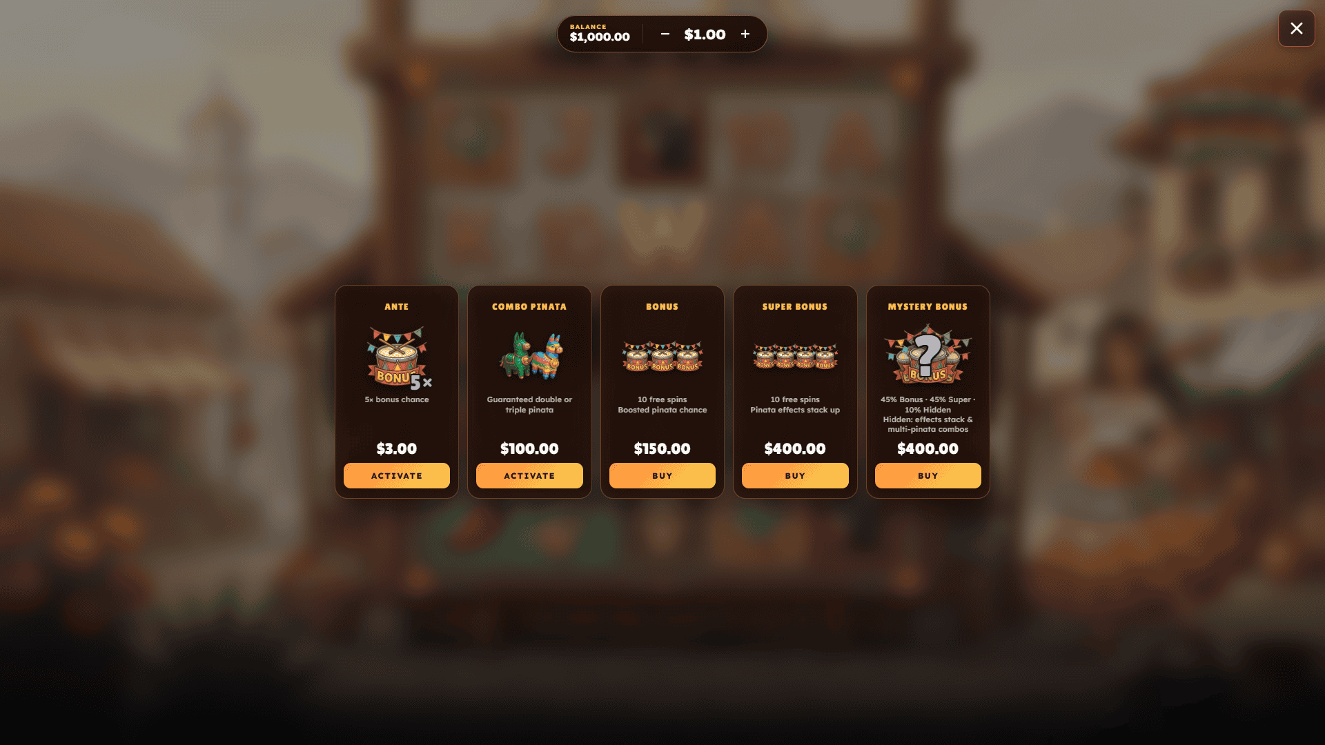 Pinata Riot bonus buy menu
