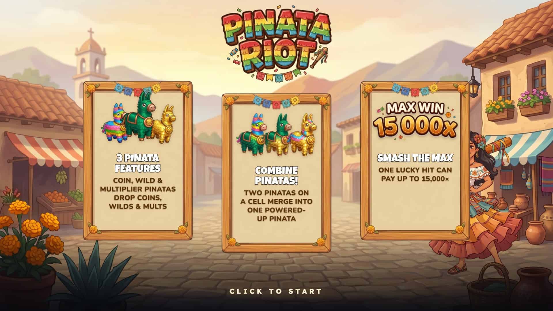 Pinata Riot slot intro screen