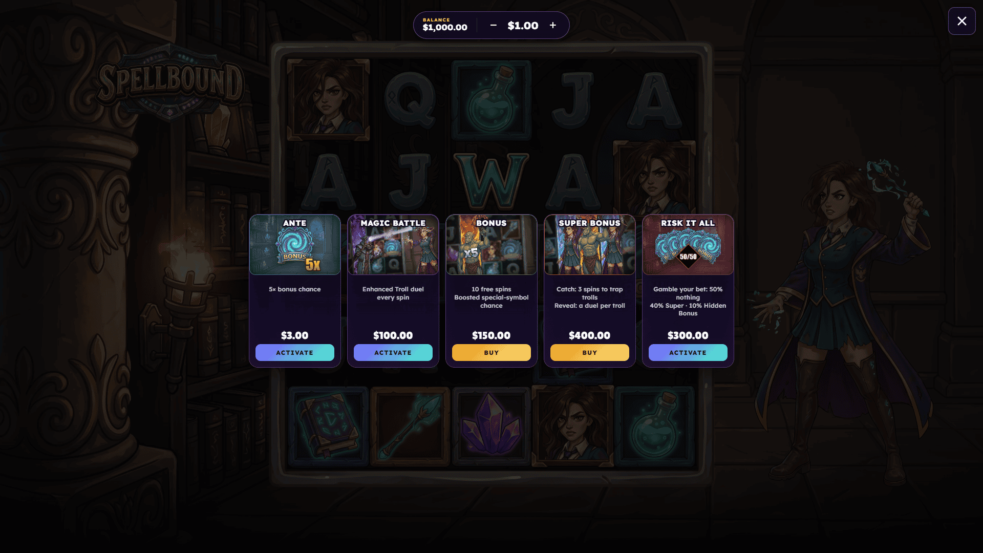 Spellbound bonus buy menu