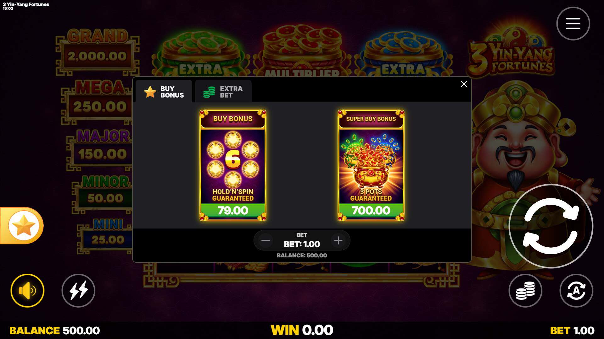 3 Yin Yang Fortunes bonus buy menu