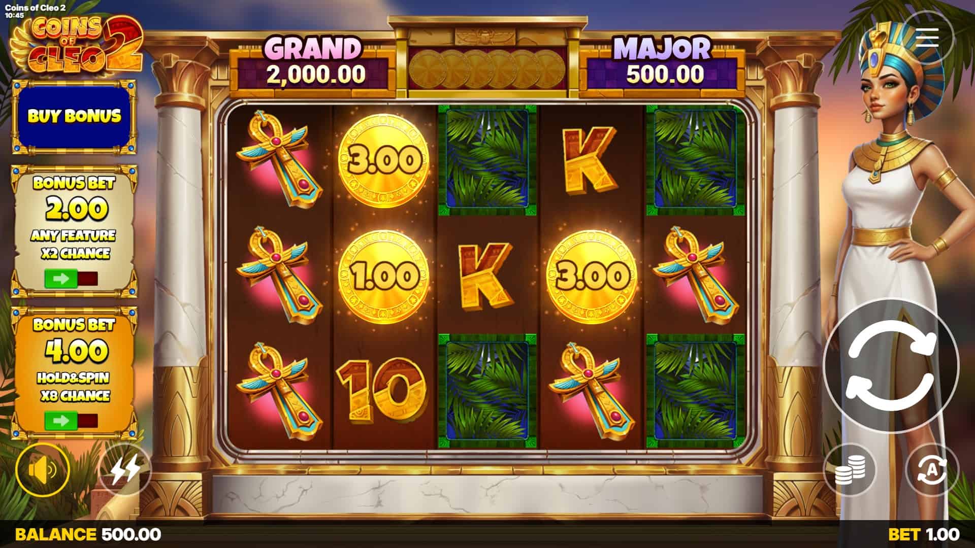 Coins of Cleo 2 slot gameplay reels