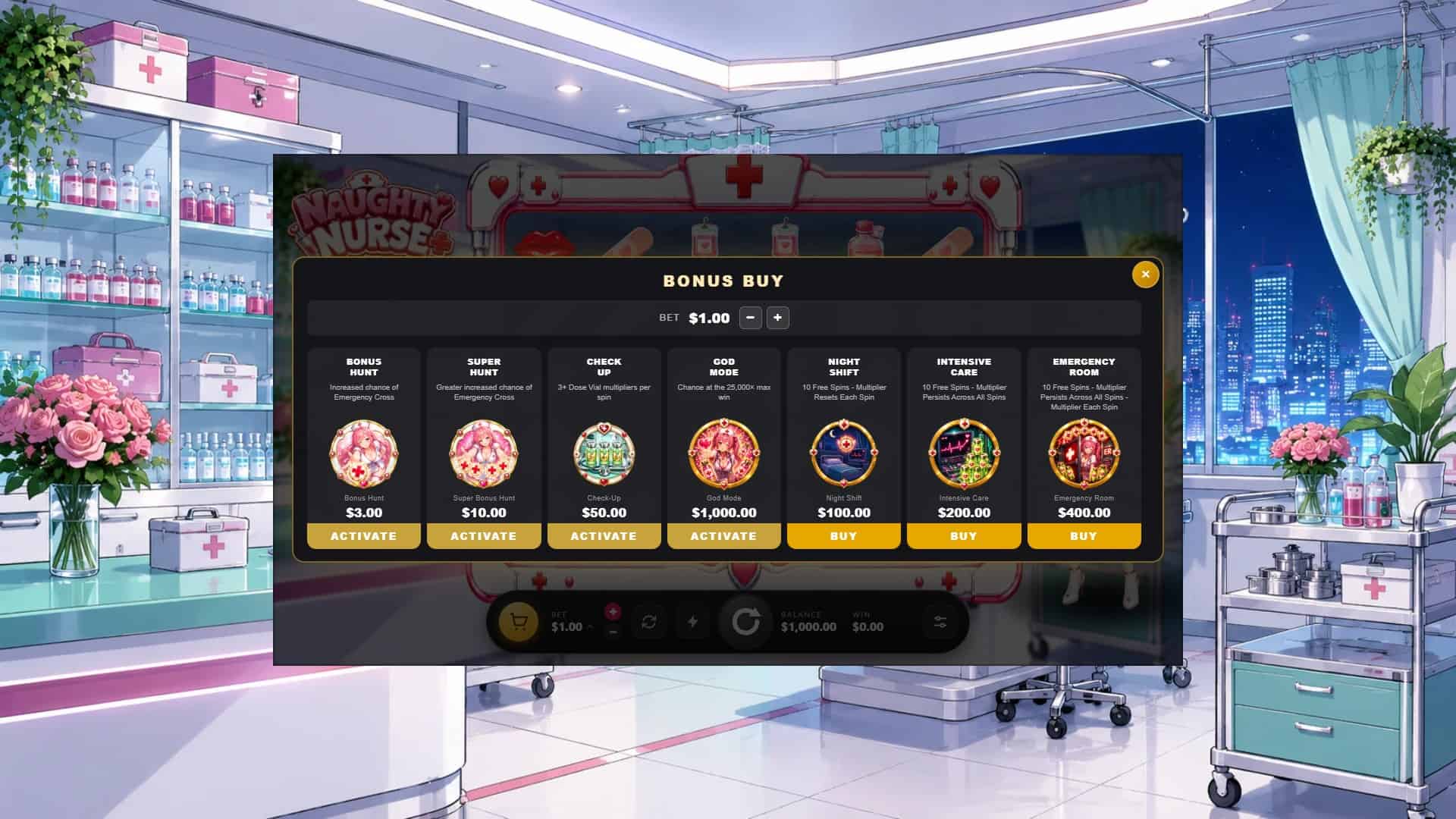 Naughty Nurse bonus buy menu