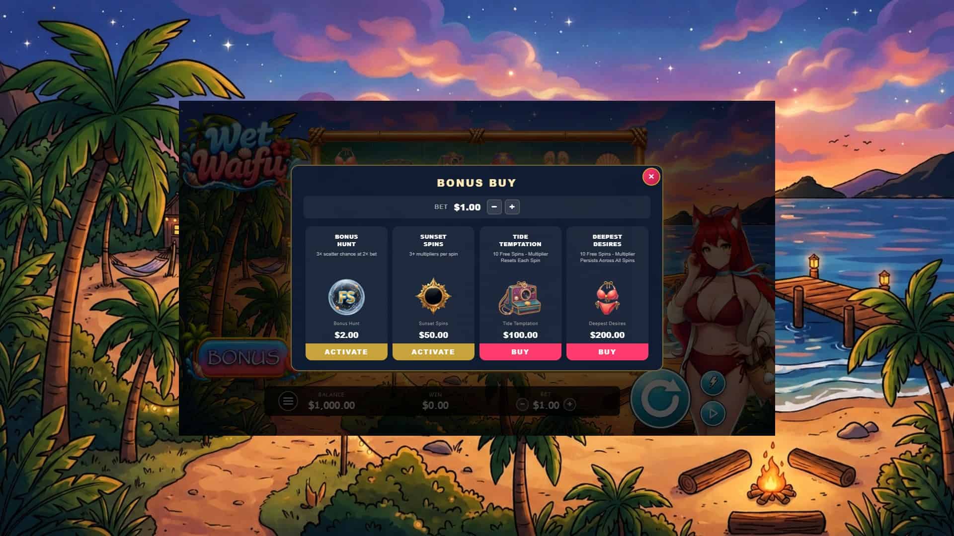 Wet Waifu bonus buy menu