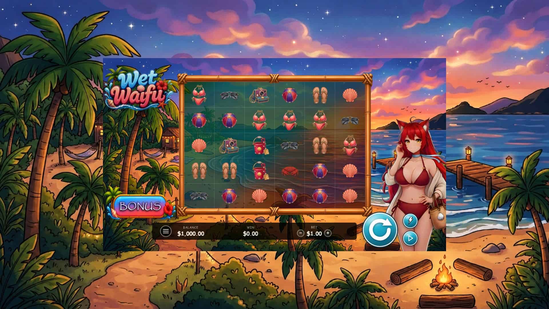 Wet Waifu slot gameplay reels